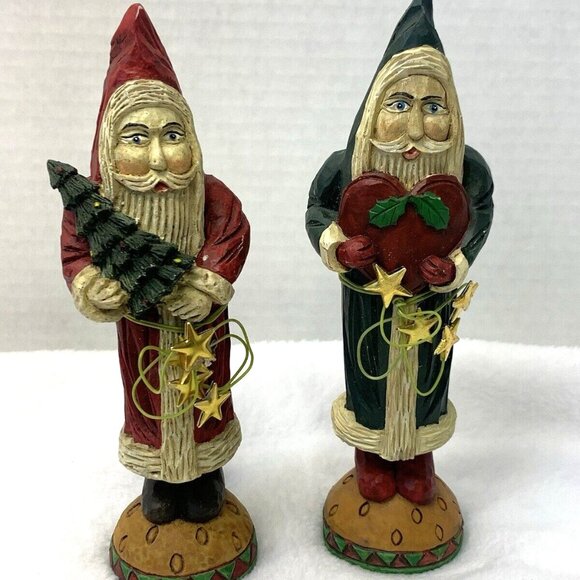 Santa Claus Christmas Figurines Set of 2 Decor w/ Heart & Tree - Picture 5 of 5